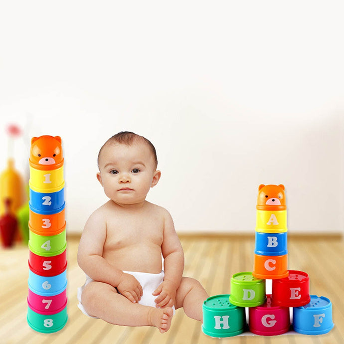 9pcs/set Stack Cup Tower Figures Letters Educational Baby Toys Foldind Children Early Intelligence 24 Months Babies Games